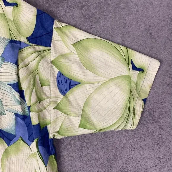 Tommy Bahama Hawaiian Shirt Men L Green Blue Floral 100% Silk Resort Vacation - Picture 12 of 16